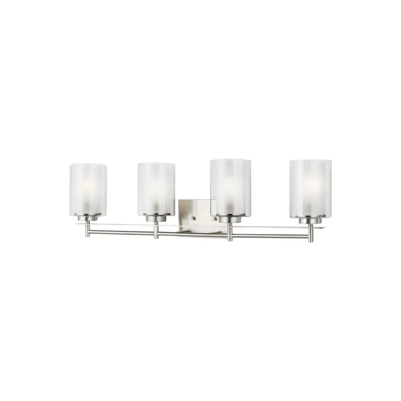 Elmwood Park Four Light Bath LED Traditional Wall Fixture 31.25" Width 8.5" Height Steel Round Satin Etched Shade in Brushed Nickel