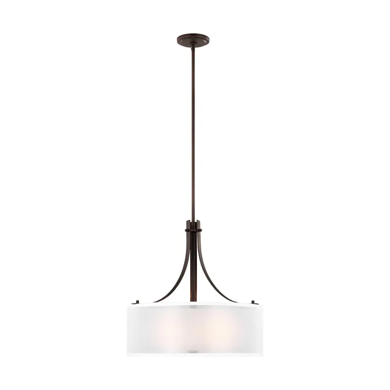 Elmwood Park Three Light Pendant Traditional 18" Height Steel Round Satin Etched Shade in Bronze