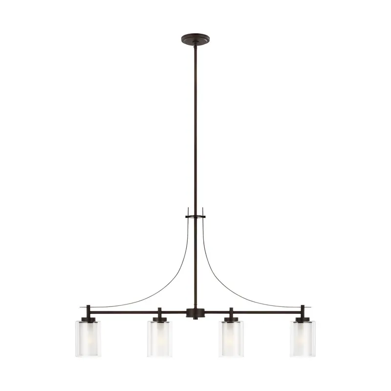 Elmwood Park Four Light Island Pendant LED Traditional Chandelier 4.375" Width 24.75" Height Steel Round Satin Etched Shade in Bronze