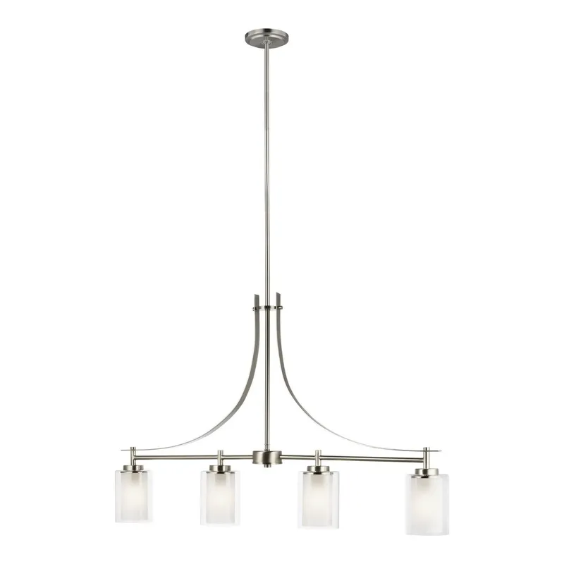 Elmwood Park Four Light Island Pendant LED Traditional Chandelier 4.375" Width 24.75" Height Steel Round Satin Etched Shade in Brushed Nickel