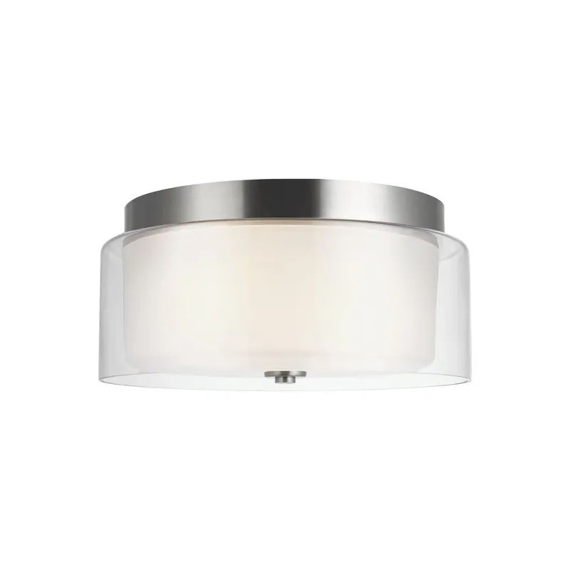 Elmwood Park Two Light Ceiling Flush Mount LED Traditional Fixture 6.125" Height Steel Round Satin Etched Shade in Brushed Nickel