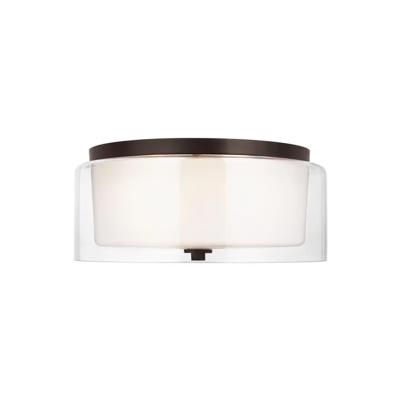 Elmwood Park Two Light Flush Mount LED Traditional Ceiling Fixture 6.125" Height Steel Round Satin Etched Shade in Bronze