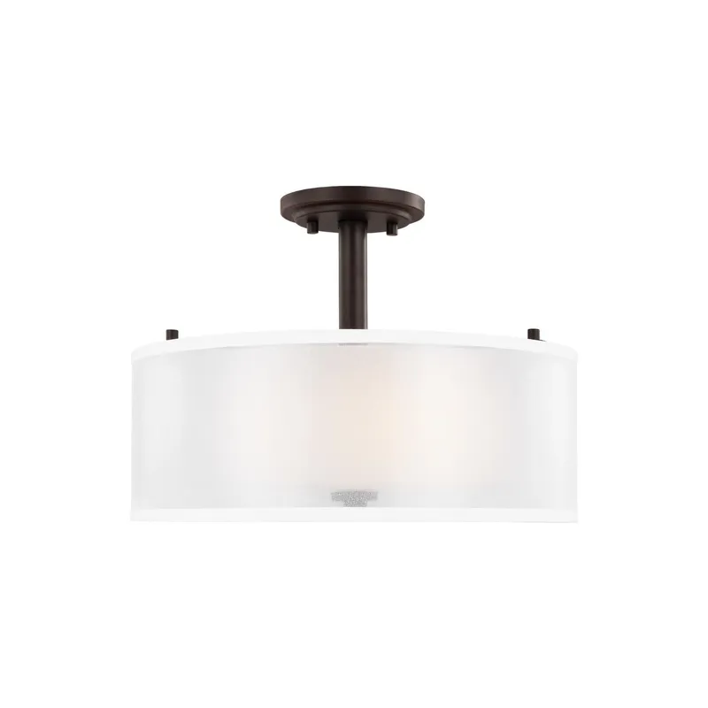 Elmwood Park Two Light Semi-Flush Mount Traditional Ceiling Fixture 11" Height Steel Round Satin Etched Shade in Bronze
