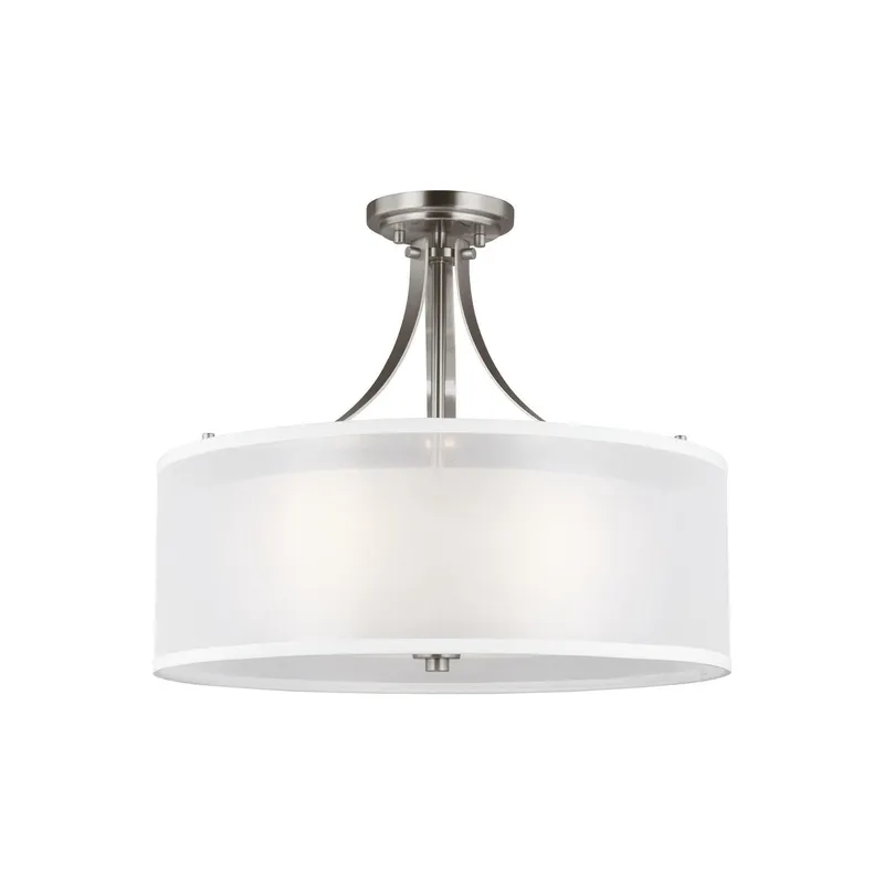 Elmwood Park Three Light Semi-Flush Mount LED Traditional Ceiling Fixture 15.75" Height Steel Round Satin Etched Shade in Brushed Nickel