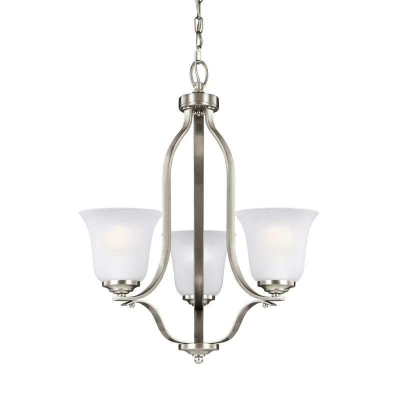 Emmons Three Light Chandelier LED Traditional 22.5" Height Steel Round Satin Etched Shade in Brushed Nickel