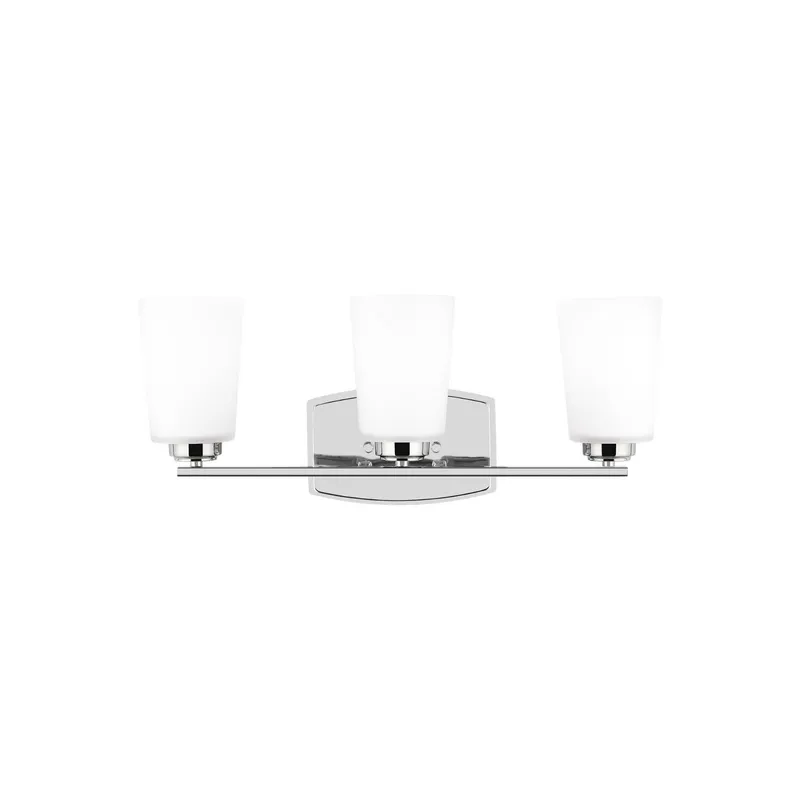 Franport Three Light Wall / Bath Traditional Fixture 21" Width 8.25" Height Steel Round Etched White Inside Shade in Chrome