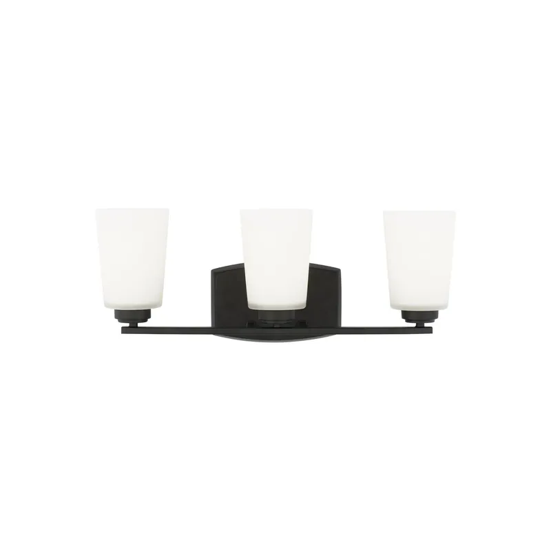 Franport Three Light Wall / Bath Traditional Fixture 21" Width 8.25" Height Steel Round Etched White Inside Shade in Midnight Black