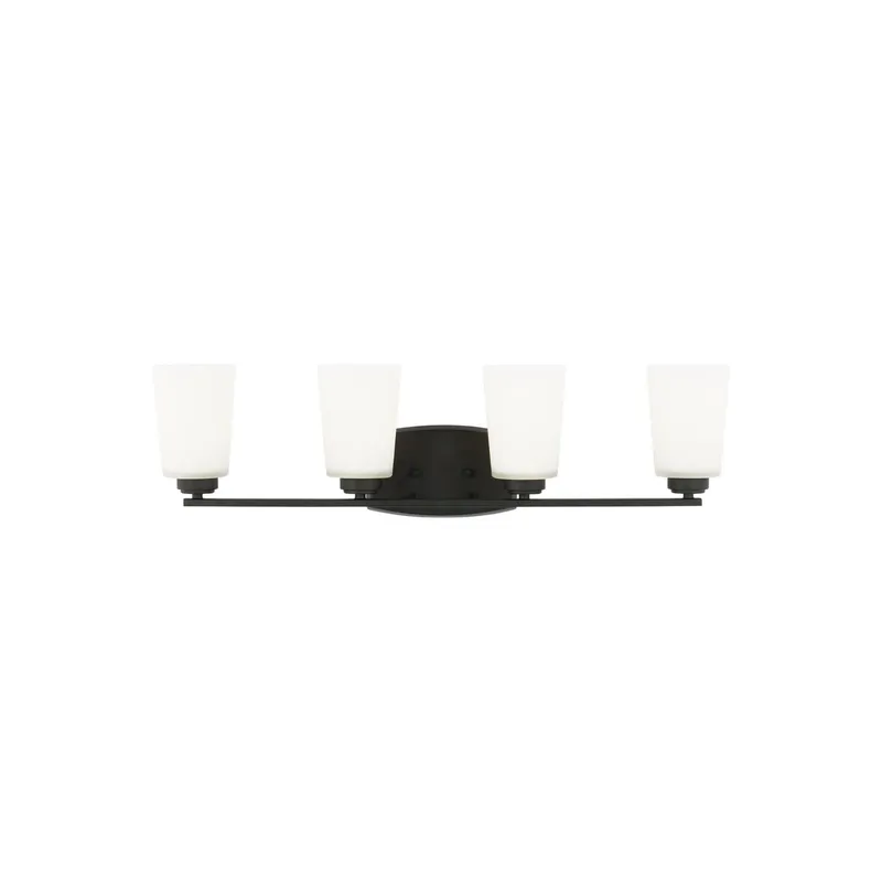 Franport Four Light Wall / Bath Traditional Fixture 29.375" Width 8.25" Height Steel Round Etched White Inside Shade in Midnight Black