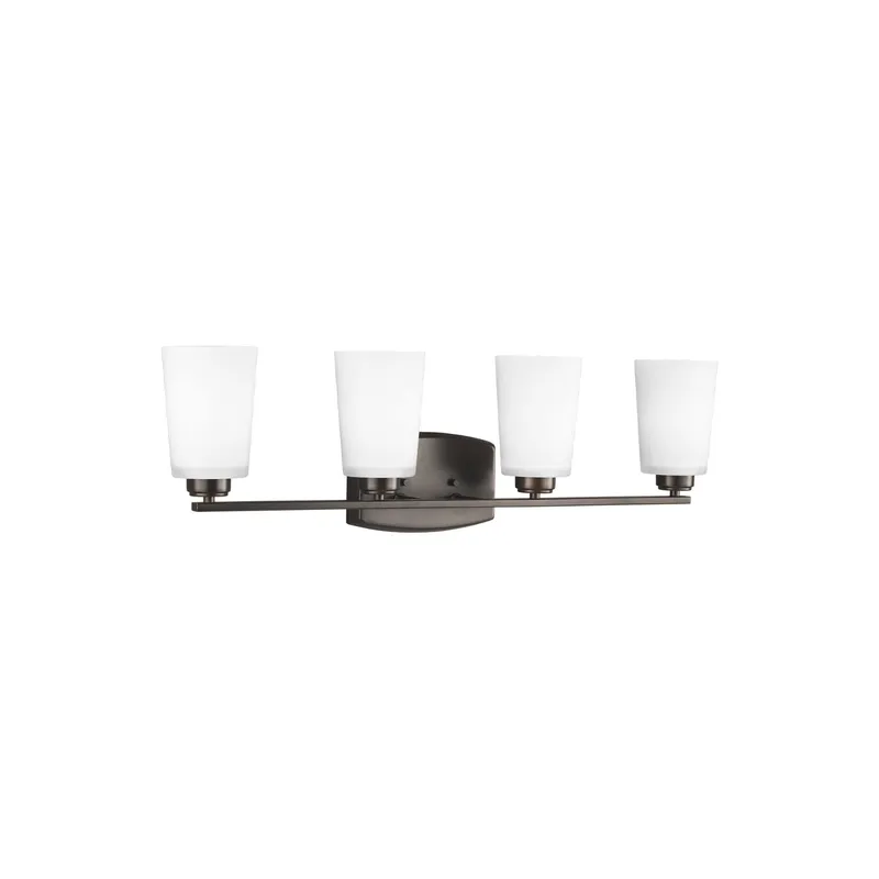 Franport Four Light Wall / Bath LED Traditional Fixture 29.375" Width 8.25" Height Steel Round Etched White Inside Shade in Bronze