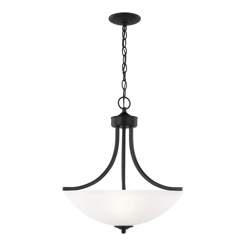 Geary Medium Three Light Pendant LED Transitional 20.625" Height Steel Round Satin Etched Shade in Midnight Black