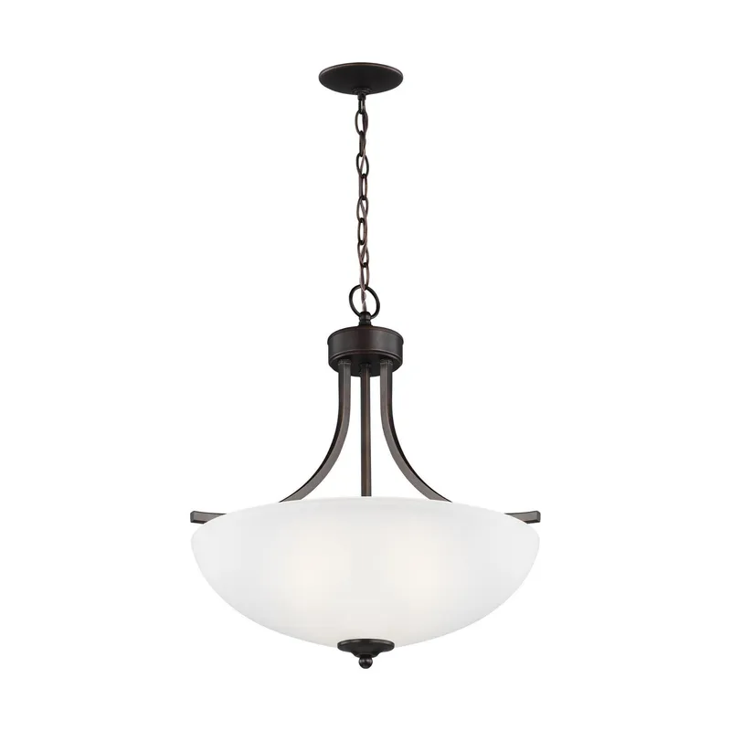 Geary Medium Three Light Pendant LED Transitional 20.625" Height Steel Round Satin Etched Shade in Bronze