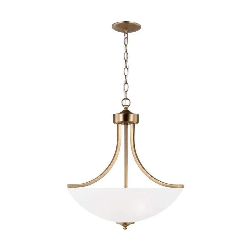 Geary Medium Three Light Pendant LED Transitional 20.625" Height Steel Round Satin Etched Shade in Brass