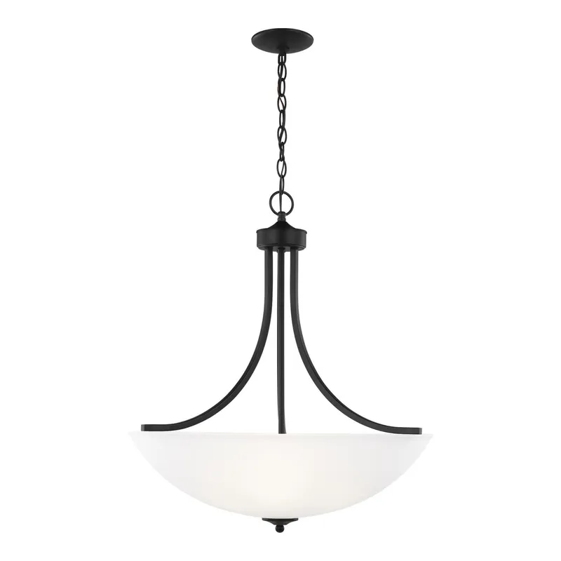 Geary Large Four Light Pendant LED Transitional 27.125" Height Steel Round Satin Etched Shade in Midnight Black