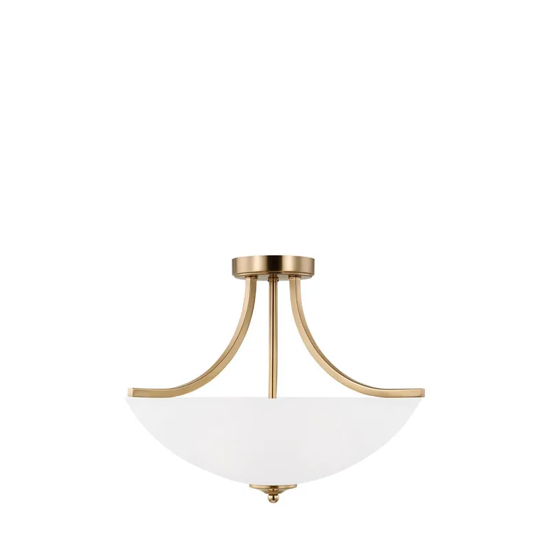 Geary Medium Three Light Semi-Flush Convertible Pendant LED Transitional Ceiling Fixture 16.375" Height Steel Round Satin Etched Shade in Brass