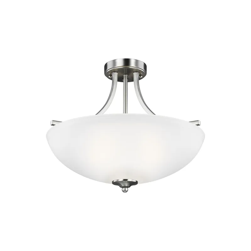 Geary Medium Three Light Semi-Flush Convertible Pendant LED Transitional Ceiling Fixture 16.375" Height Steel Round Satin Etched Shade in Brushed Nickel