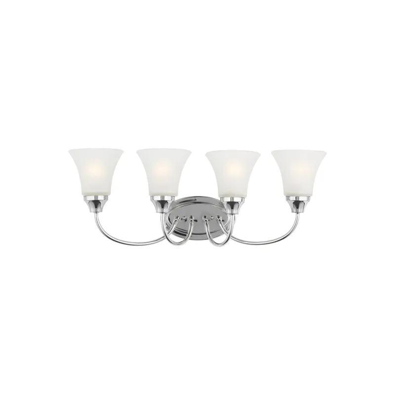 Holman Four Light Wall / Bath LED Traditional Fixture 24.5" Width 9" Height Steel Round Satin Etched Shade in Chrome