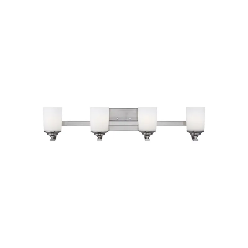 Kemal Four Light Wall / Bath LED Transitional Fixture 34" Width 7.125" Height Steel Round Etched White Inside Shade in Brushed Nickel