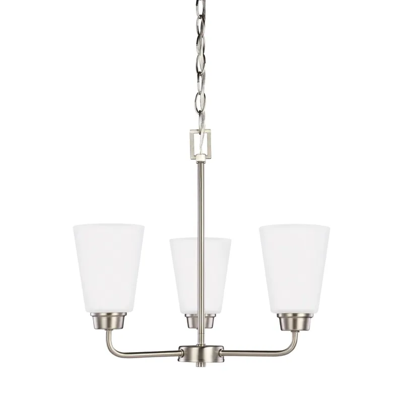 Kerrville Three Light Chandelier LED Transitional 15" Height Steel Round Satin Etched Shade in Brushed Nickel