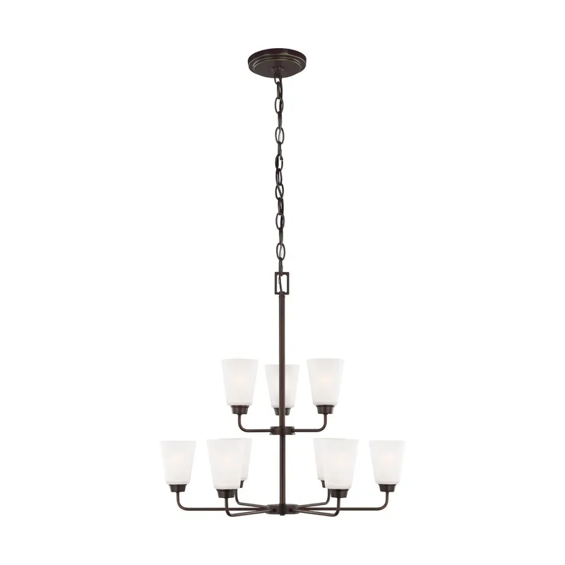 Kerrville Nine Light Chandelier Transitional 29" Width 29.5" Height Steel Round Satin Etched Shade in Bronze