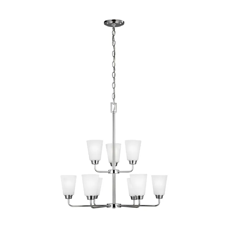 Kerrville Nine Light Chandelier LED Transitional 29.5" Height Steel Round Satin Etched Shade in Chrome