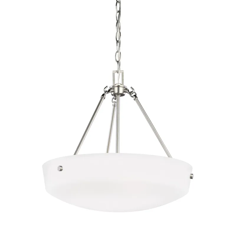 Kerrville Three Light Pendant LED Transitional 18.375" Height Steel Round Satin Etched Shade in Brushed Nickel