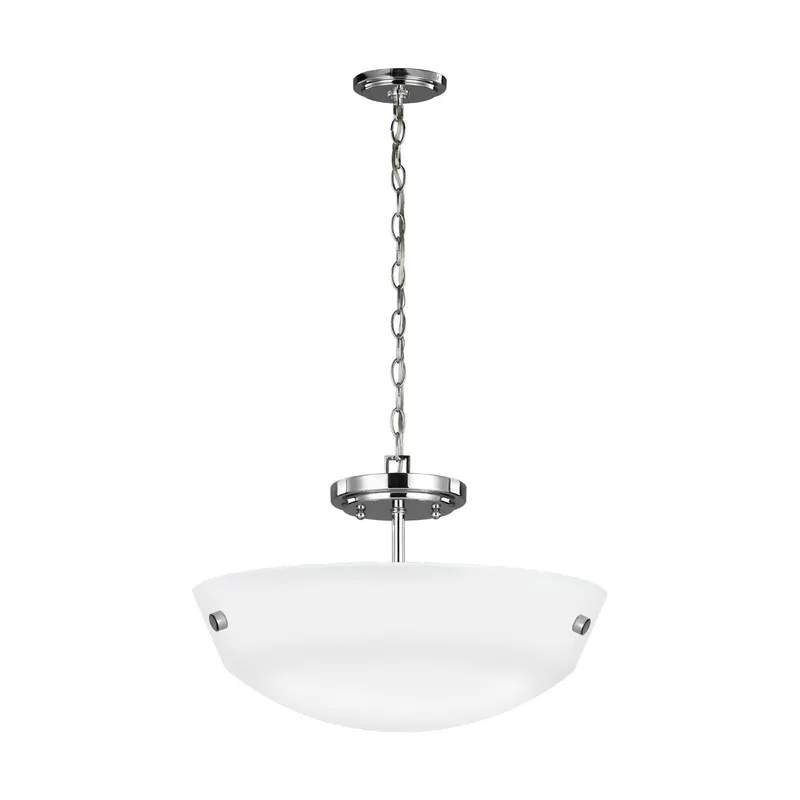 Kerrville Two Light Semi-Flush Convertible Pendant LED Transitional Ceiling Fixture 10.5" Height Steel Round Satin Etched Shade in Chrome