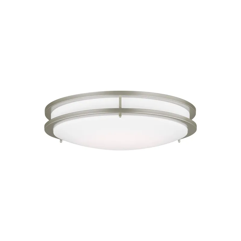 Mahone Large LED Ceiling Flush Mount Modern Fixture 4.25" Height Steel Round White Shade in Painted Brushed Nickel