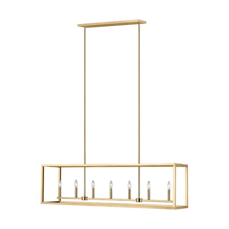 Moffet Street Long Seven Light Island Pendant LED Transitional Chandelier 12" Width 15" Height Steel in Satin Brass