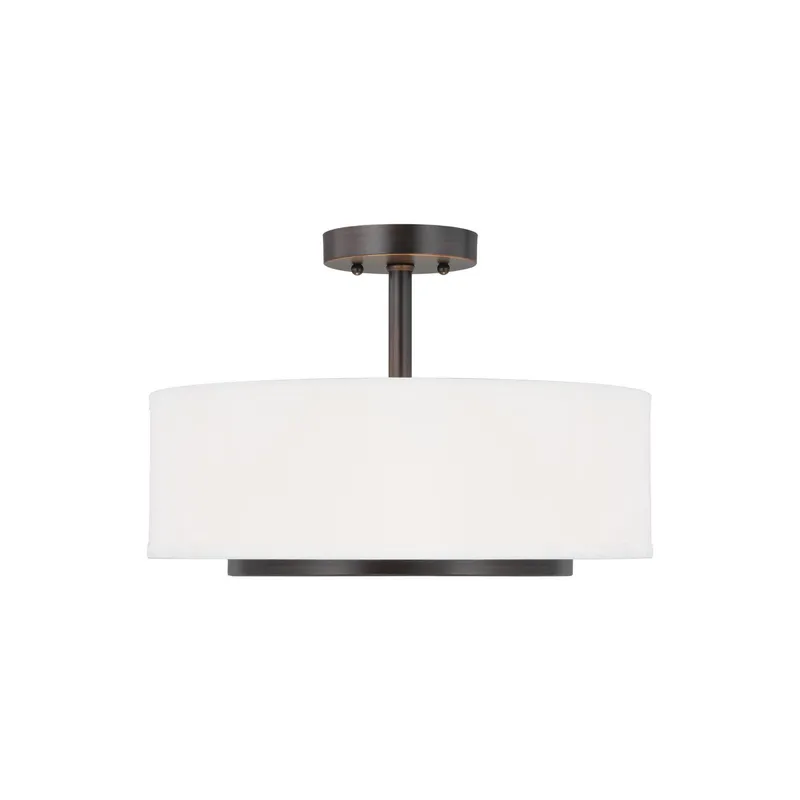 Nance Two Light Semi-Flush Convertible Pendant Transitional Ceiling Fixture 12" Height Steel Round Satin Etched Shade in Bronze