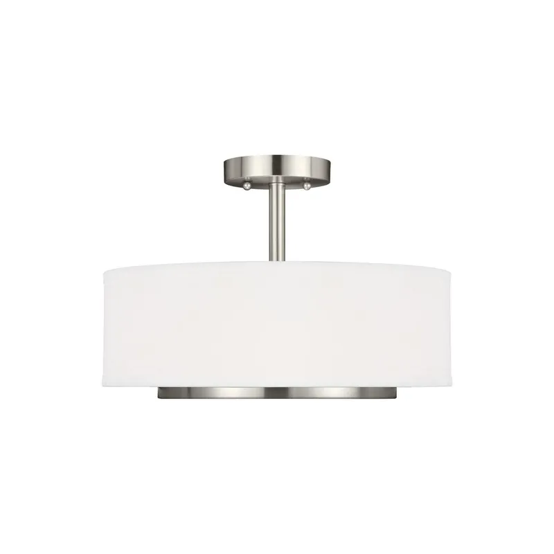 Nance Two Light Semi-Flush Convertible Pendant LED Transitional Ceiling Fixture 12" Height Steel Round Satin Etched Shade in Brushed Nickel