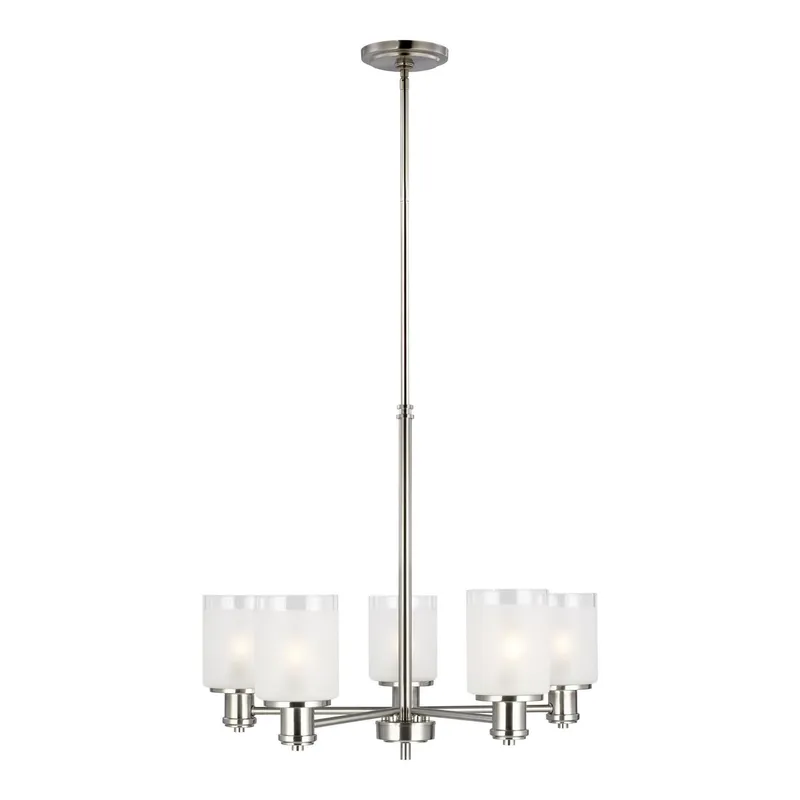 Norwood Five Light Chandelier LED Transitional 20" Height Steel Round Clear Highlighted Satin Etched Shade in Brushed Nickel