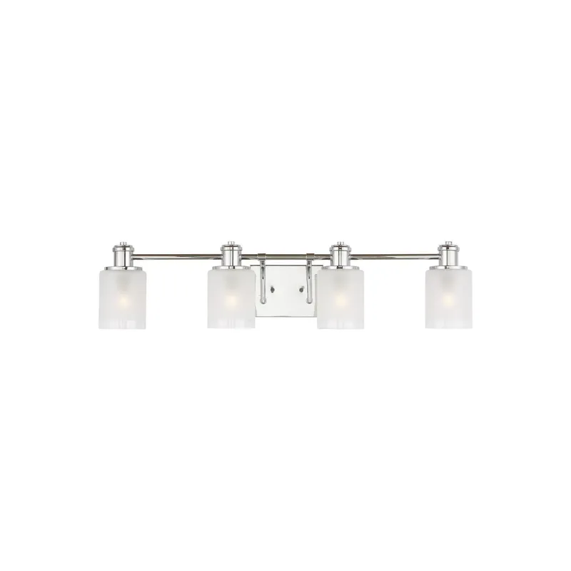 Norwood Four Light Wall / Bath LED Transitional Fixture 33.875" Width 7.875" Height Steel Round Clear Highlighted Satin Etched Shade in Chrome