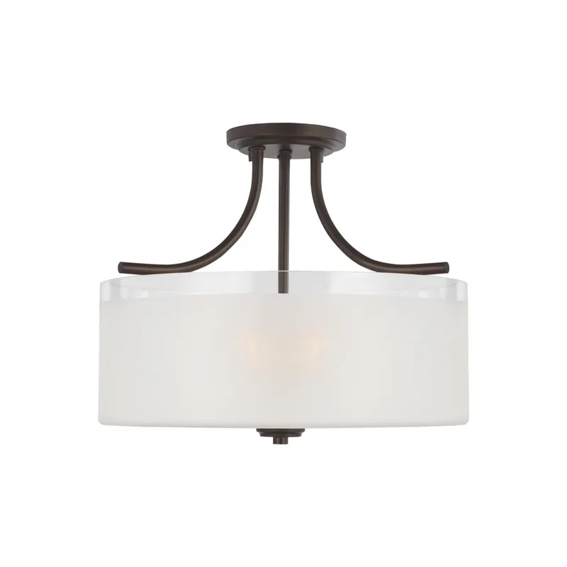 Norwood Three Light Semi-Flush Mount LED Transitional Ceiling Fixture 13" Height Steel Round Clear Highlighted Satin Etched Shade in Bronze
