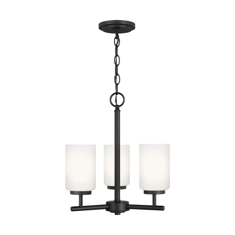 Oslo Three Light Chandelier Contemporary 16.5" Height Steel Round Cased Opal Etched Shade in Midnight Black