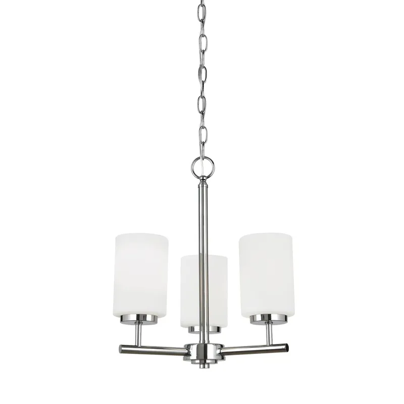 Oslo Three Light Chandelier LED Contemporary 16.5" Height Steel Round Cased Opal Etched Shade in Chrome