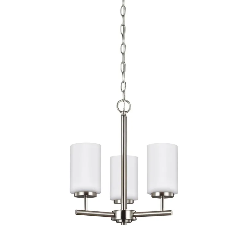 Oslo Three Light Chandelier LED Contemporary 16.5" Height Steel Round Cased Opal Etched Shade in Brushed Nickel