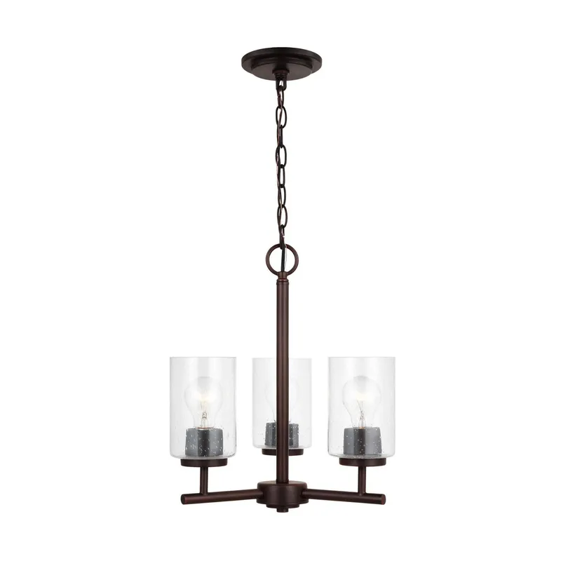 Oslo Three Light Chandelier Contemporary 16.5" Height Steel Round Clear Seeded Shade in Bronze