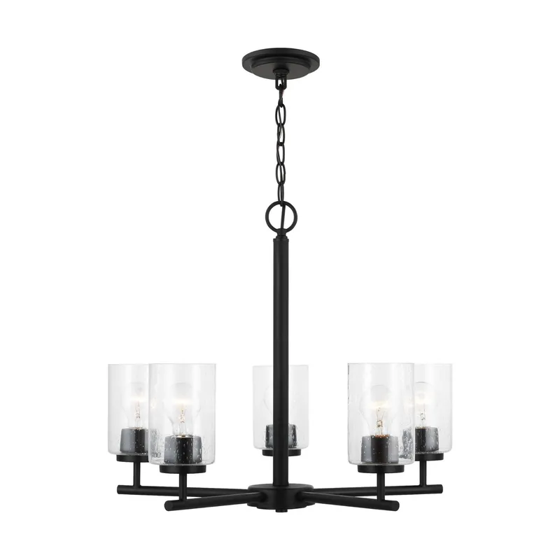 Oslo Five Light Chandelier Contemporary 20" Height Steel Round Clear Seeded Shade in Midnight Black