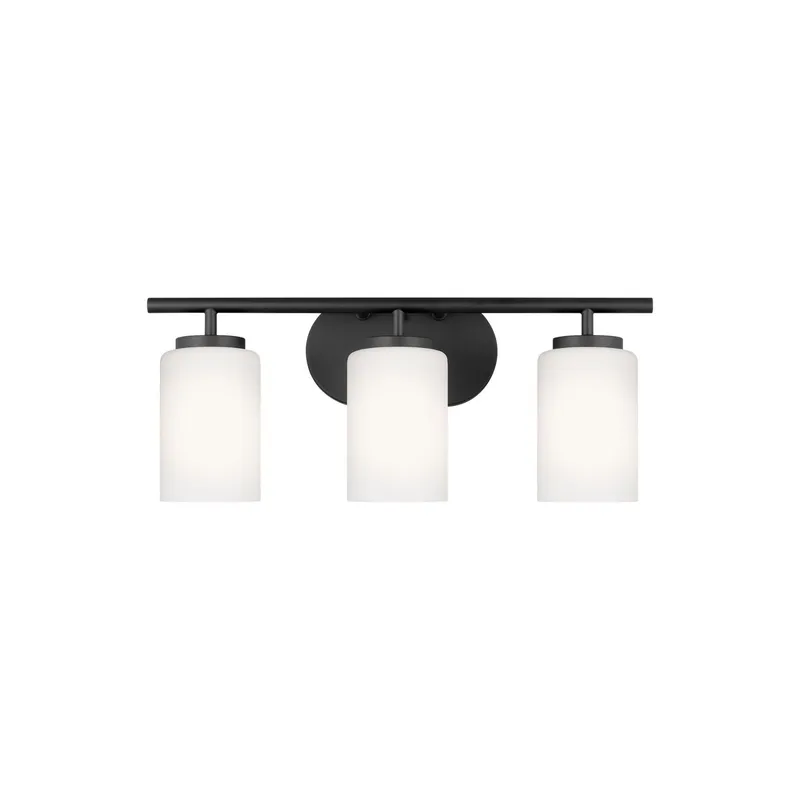 Oslo Three Light Wall / Bath Contemporary Fixture 20" Width 8.5" Height Steel Round Cased Opal Etched Shade in Midnight Black