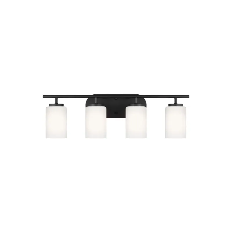 Oslo Four Light Wall / Bath Contemporary Fixture 28" Width 8.5" Height Steel Round Cased Opal Etched Shade in Midnight Black