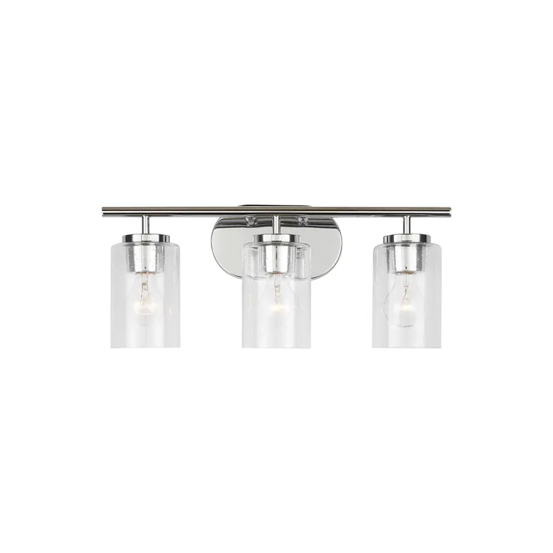 Oslo Three Light Wall / Bath Contemporary Fixture 20" Width 8.5" Height Steel Round Clear Seeded Shade in Chrome