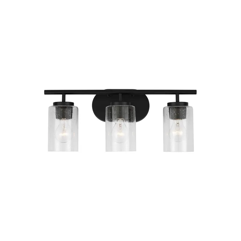Oslo Three Light Wall / Bath Contemporary Fixture 20" Width 8.5" Height Steel Round Clear Seeded Shade in Midnight Black