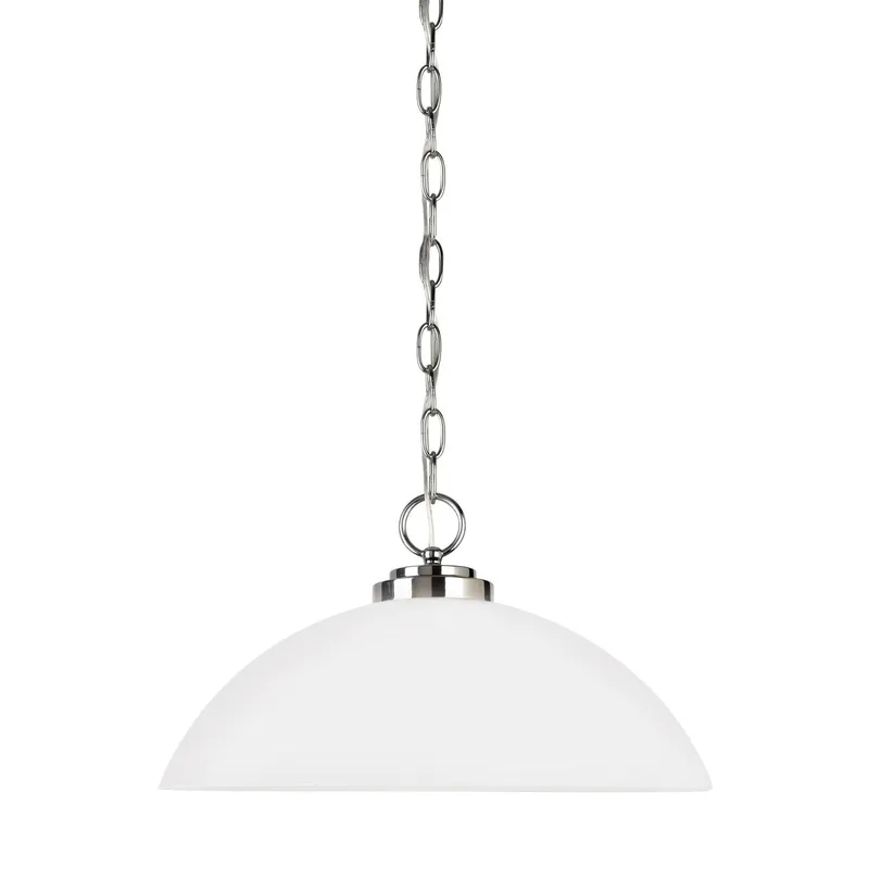 Oslo One Light Pendant LED Contemporary 8.75" Height Steel Round Etched / White Inside Shade in Chrome