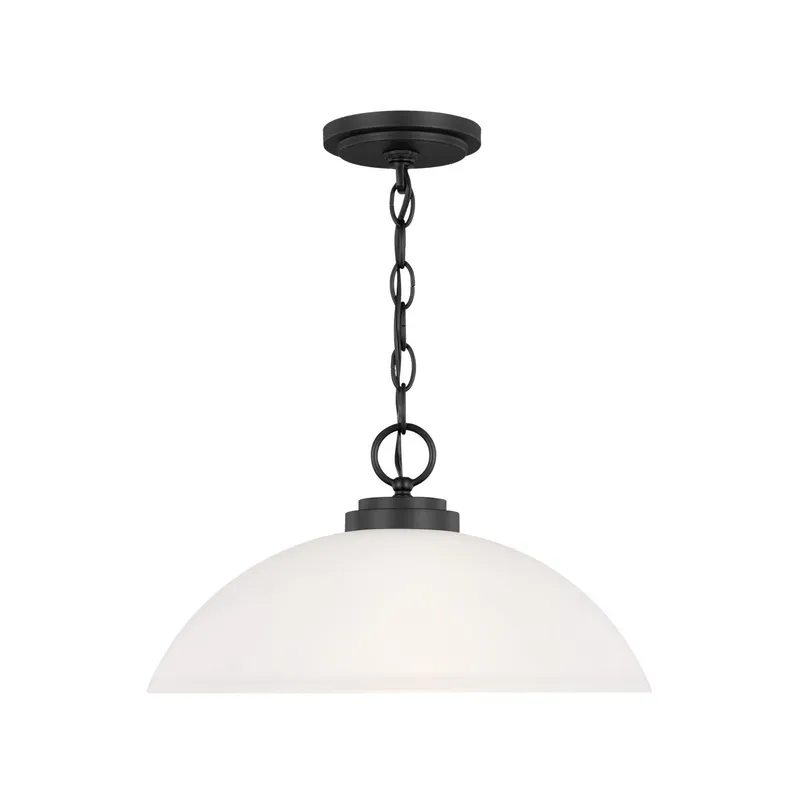 Oslo One Light Pendant LED Contemporary 8.75" Height Steel Round Etched / White Inside Shade in Midnight Black