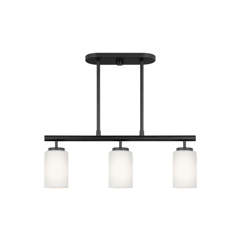 Oslo Three Light Island Pendant LED Contemporary Chandelier 4" Width 9.5" Height Steel Round Cased Opal Etched Shade in Midnight Black