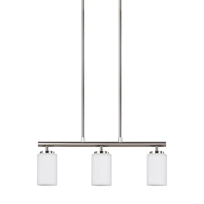 Oslo Three Light Island Pendant LED Contemporary Chandelier 4" Width 9.5" Height Steel Round Cased Opal Etched Shade in Brushed Nickel