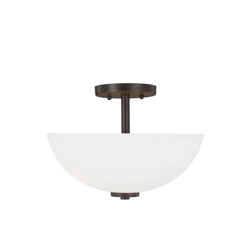 Oslo Two Light Semi-Flush Convertible Pendant LED Contemporary Ceiling Fixture 11.25" Height Steel Round Etched / White Inside Shade in Bronze