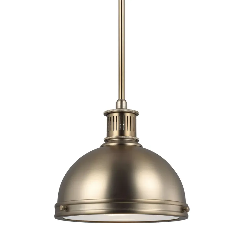 Pratt Street Metal One Light Pendant LED Contemporary 8.5" Height Steel Round Clear Textured Shade in Satin Brass