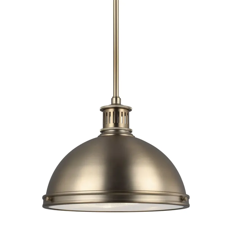 Pratt Street Metal Two Light Pendant LED Contemporary 9.75" Height Steel Round Clear Textured Shade in Satin Brass