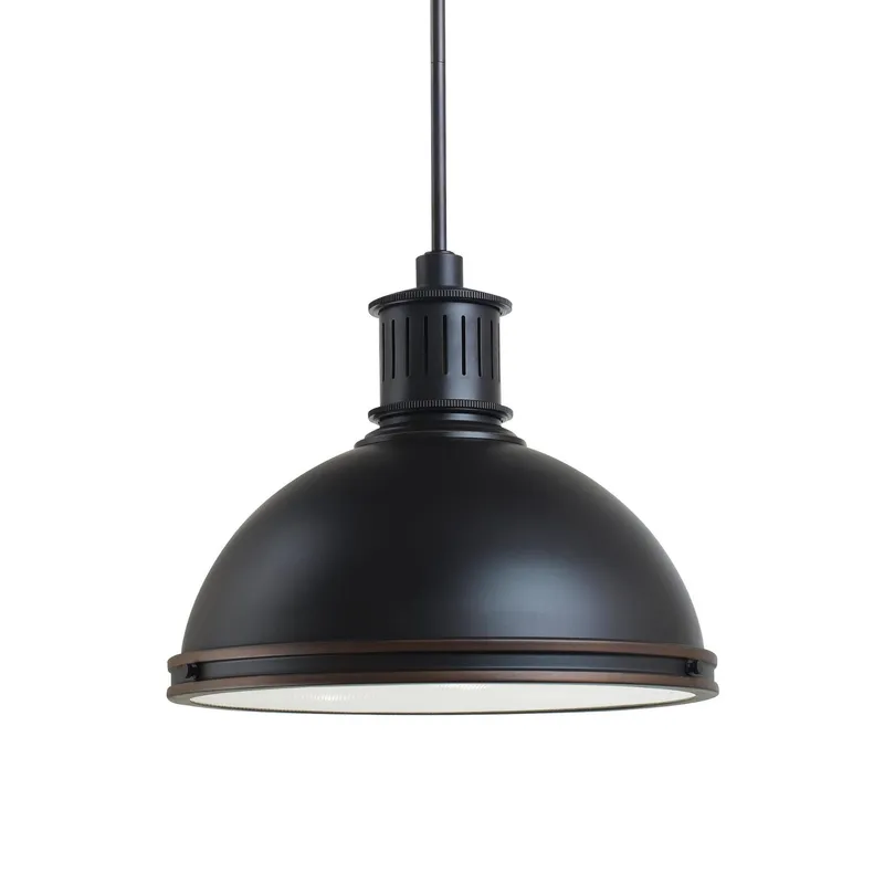Pratt Street Metal Three Light Pendant LED Contemporary 13.25" Height Steel Round Clear Textured Shade in Autumn Bronze